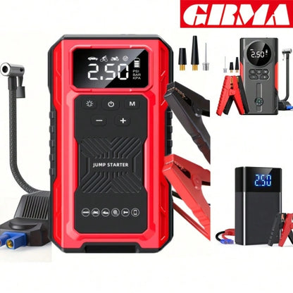 7-In-1 Portable Car Jump Starter With Air Compressor & LCD Display- Heavy-Duty Battery Booster Suitable For Gas/ Engines, Emergency Power Source With 3-Mode Flashlight