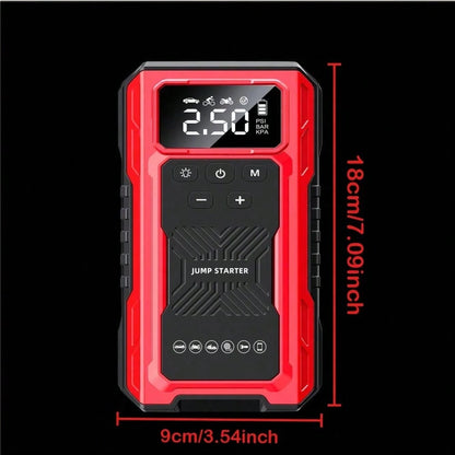 7-In-1 Portable Car Jump Starter With Air Compressor & LCD Display- Heavy-Duty Battery Booster Suitable For Gas/ Engines, Emergency Power Source With 3-Mode Flashlight