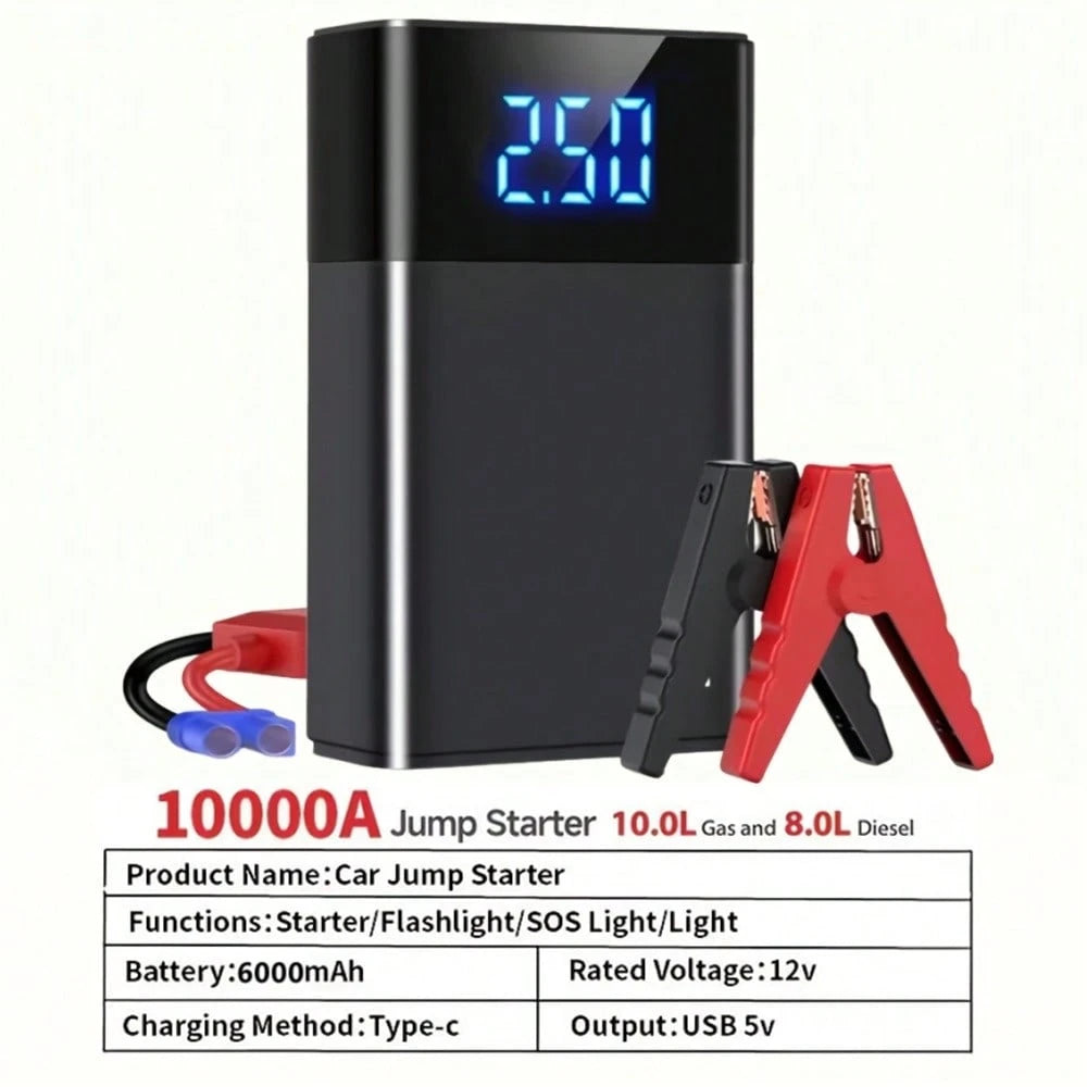 7-In-1 Portable Car Jump Starter With Air Compressor & LCD Display- Heavy-Duty Battery Booster Suitable For Gas/ Engines, Emergency Power Source With 3-Mode Flashlight
