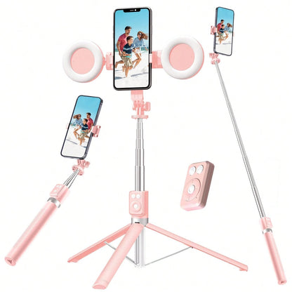 70 Inch Djustable Dual Color Temperature Fill Light Selfie Stick Tripod With Dual Fill Lights, Adjustable Dimming Knob, For Makeup, Live Streaming, YT Videos, TK, Photography, Compatible With Cameras