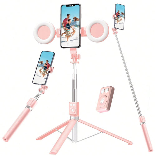 70 Inch Djustable Dual Color Temperature Fill Light Selfie Stick Tripod With Dual Fill Lights, Adjustable Dimming Knob, For Makeup, Live Streaming, YT Videos, TK, Photography, Compatible With Cameras