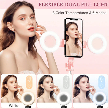 70 Inch Djustable Dual Color Temperature Fill Light Selfie Stick Tripod With Dual Fill Lights, Adjustable Dimming Knob, For Makeup, Live Streaming, YT Videos, TK, Photography, Compatible With Cameras
