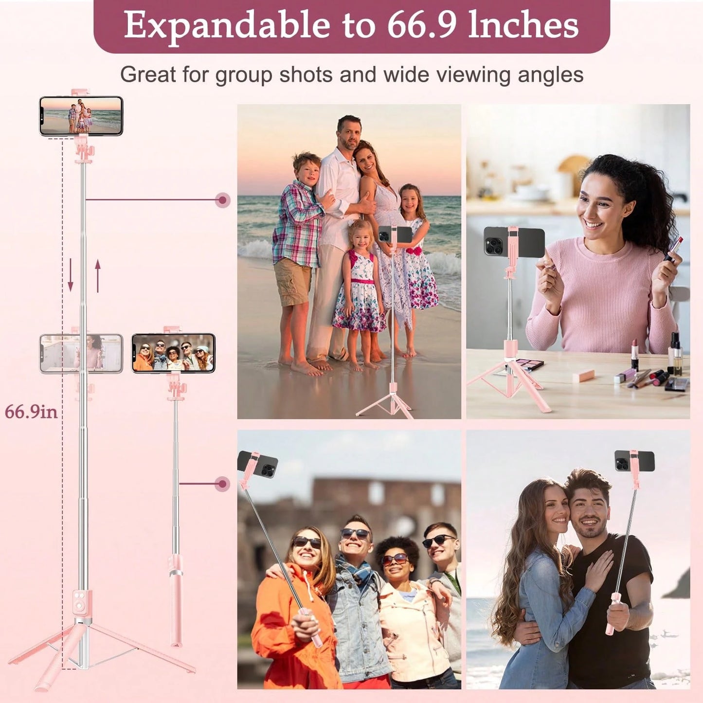 70 Inch Djustable Dual Color Temperature Fill Light Selfie Stick Tripod With Dual Fill Lights, Adjustable Dimming Knob, For Makeup, Live Streaming, YT Videos, TK, Photography, Compatible With Cameras
