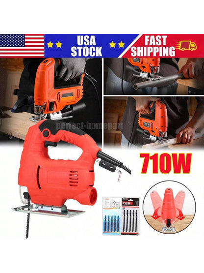 710W Jig Saw 3000RPM Corded Electric Jigsaw 6 Variable Speeds Jigsaw Tool Kit US