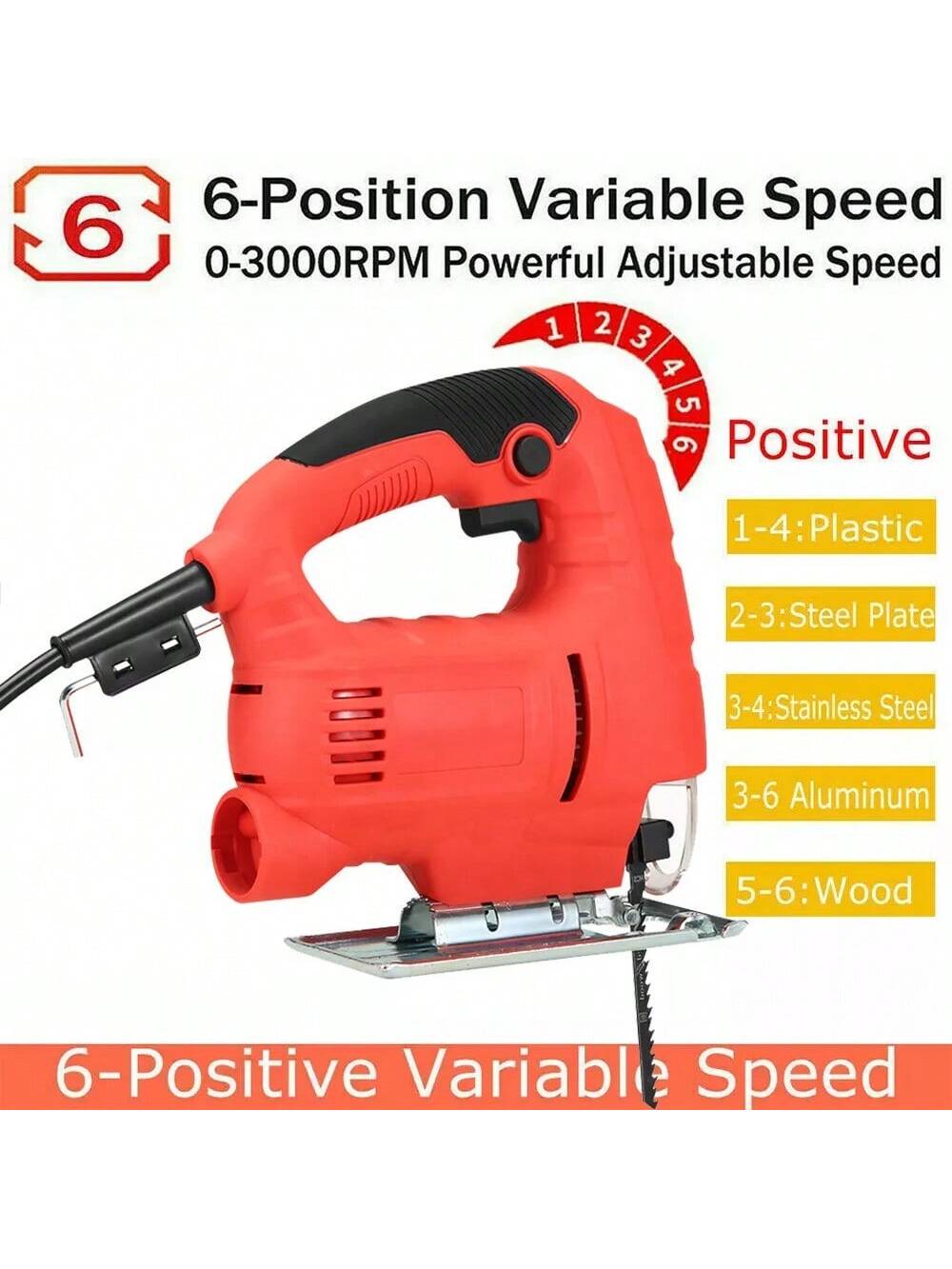 710W Jig Saw 3000RPM Corded Electric Jigsaw 6 Variable Speeds Jigsaw Tool Kit US