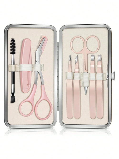 8 In 1 Eyebrow Grooming Kit, Precision Facial Hair Tweezers Set With Eyebrow Scissors, Face Razor, Brow Brush & Portable Storage Bag, Daily Hair Removal Beauty Tools For Women