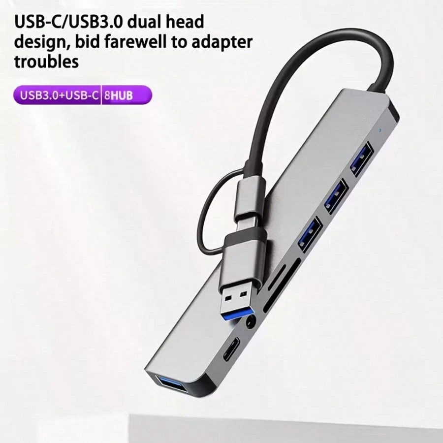 8-In-1 Multifunction USB Docking Station, USB Computer Hub, USB-C Hub, TF/SD Card Reader, 3.5mm Audio Output, Compatible With MacBook Pro/ Pro/Aluminum Alloy 4-Port USB Data Transfer