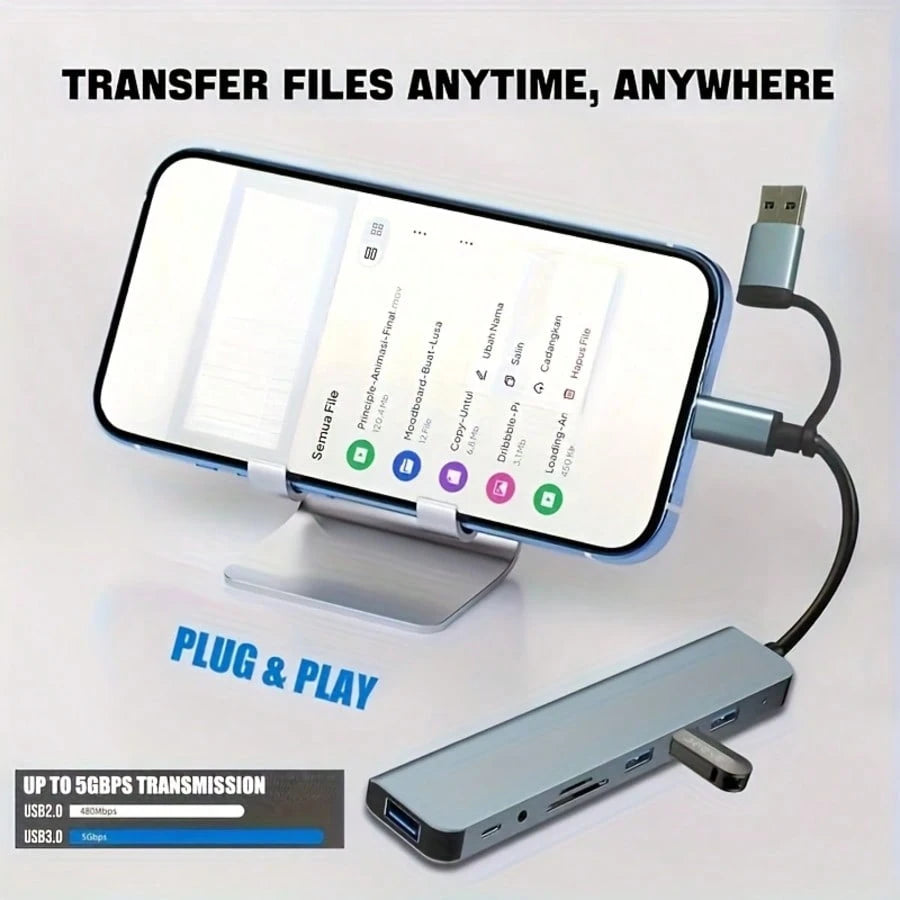 8-In-1 Multifunction USB Docking Station, USB Computer Hub, USB-C Hub, TF/SD Card Reader, 3.5mm Audio Output, Compatible With MacBook Pro/ Pro/Aluminum Alloy 4-Port USB Data Transfer
