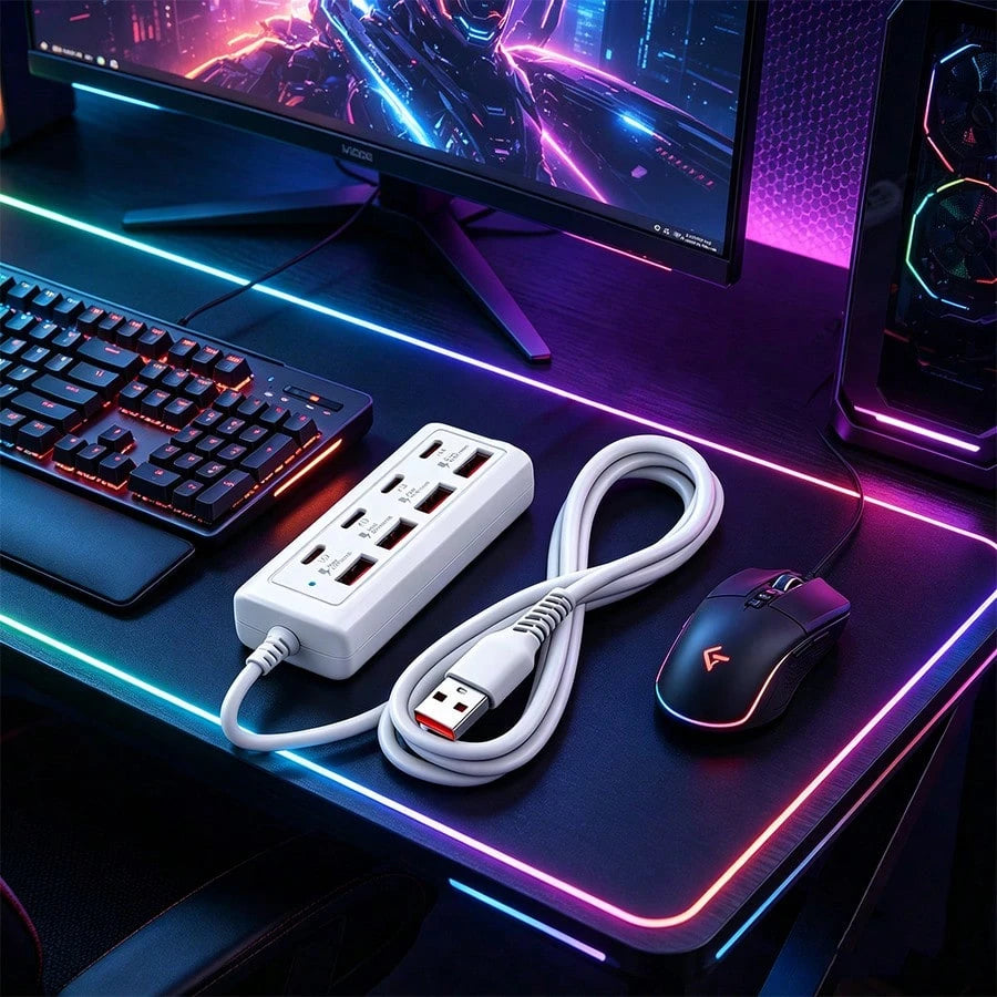 8-Port USB Hub With 4 USB Ports And 4 PD Ports| 25W Fast Charging, Compatible With 5V USB Devices| Compact Charging Station For Computers, Laptops, Tablets, 8-In-1 Multi-Function Interface, 4 USB Po