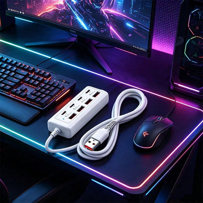 8-Port USB Hub With 4 USB Ports And 4 PD Ports| 25W Fast Charging, Compatible With 5V USB Devices| Compact Charging Station For Computers, Laptops, Tablets, 8-In-1 Multi-Function Interface, 4 USB Po