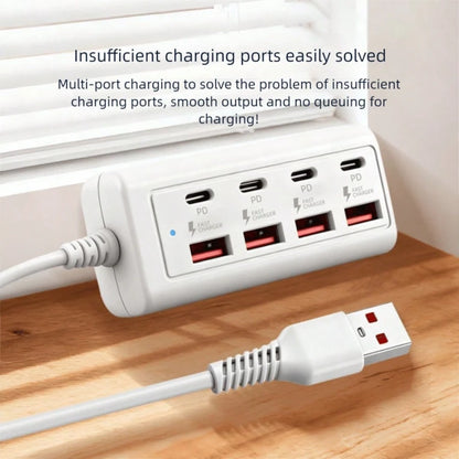 8-Port USB Hub With 4 USB Ports And 4 PD Ports| 25W Fast Charging, Compatible With 5V USB Devices| Compact Charging Station For Computers, Laptops, Tablets, 8-In-1 Multi-Function Interface, 4 USB Po