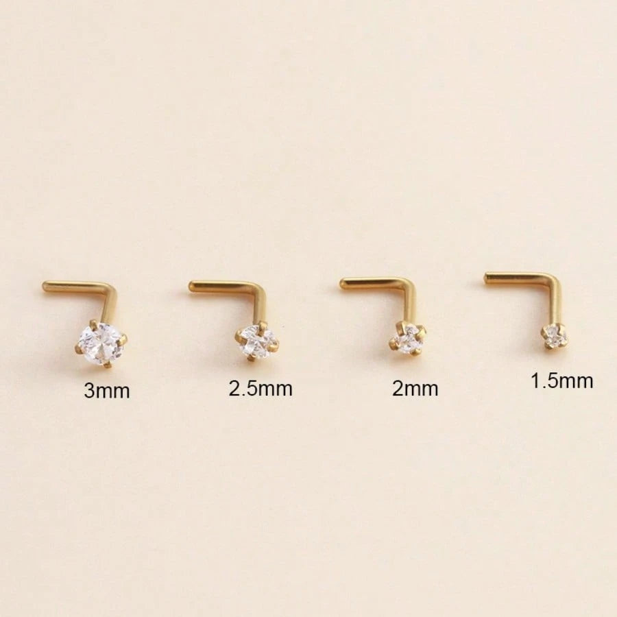 8pcs 20G Stainless Steel Nose Studs, Low Allergic Spiral Nose Rings, Unisex, Silver Cubic Zirconia Faux Diamond, Sizes: 1.5mm, 2mm, 2.5mm, 3mm