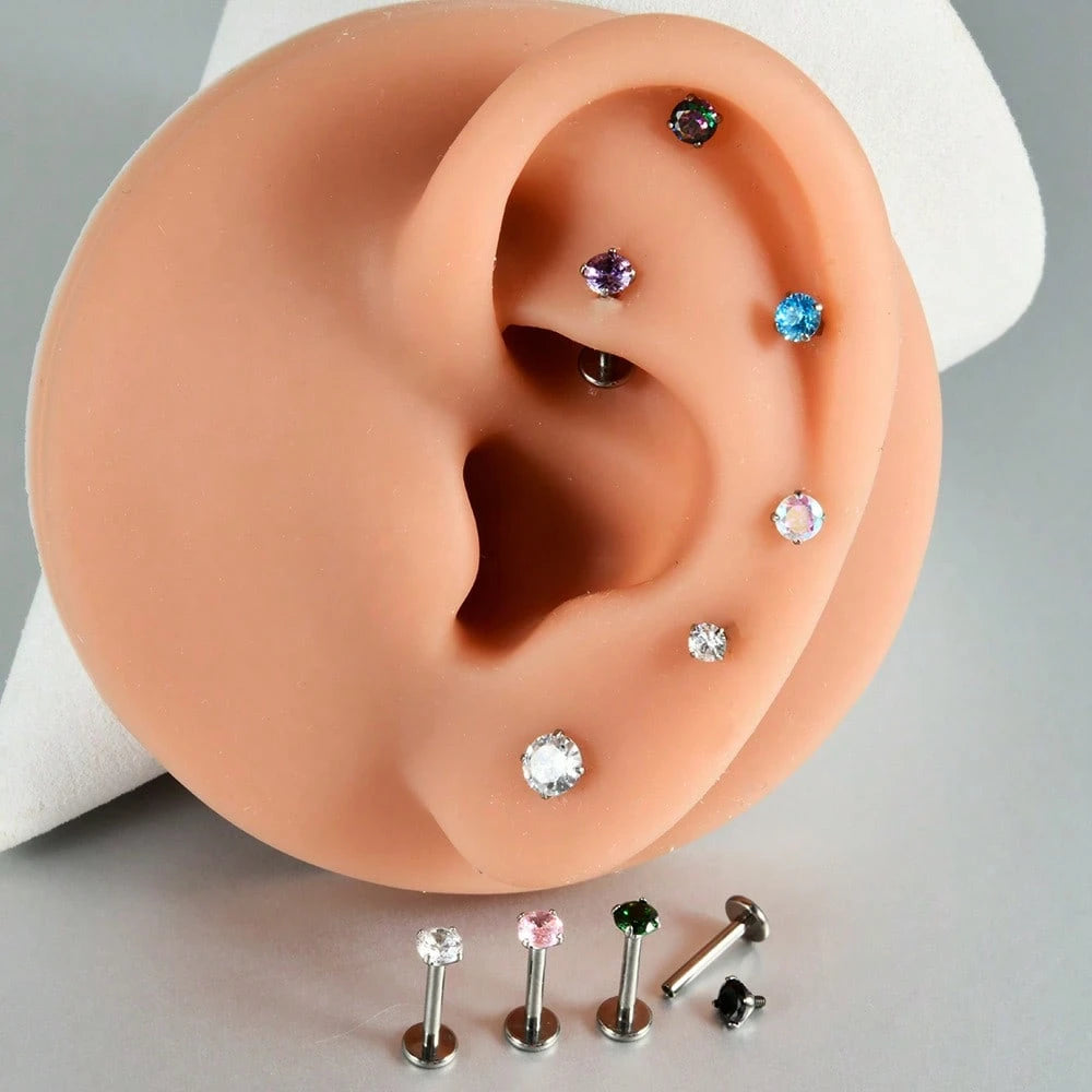 8pcs 20G Stainless Steel Nose Studs, Low Allergic Spiral Nose Rings, Unisex, Silver Cubic Zirconia Faux Diamond, Sizes: 1.5mm, 2mm, 2.5mm, 3mm
