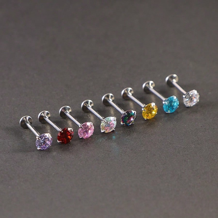 8pcs 20G Stainless Steel Nose Studs, Low Allergic Spiral Nose Rings, Unisex, Silver Cubic Zirconia Faux Diamond, Sizes: 1.5mm, 2mm, 2.5mm, 3mm