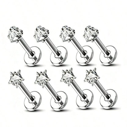 8pcs 20G Stainless Steel Nose Studs, Low Allergic Spiral Nose Rings, Unisex, Silver Cubic Zirconia Faux Diamond, Sizes: 1.5mm, 2mm, 2.5mm, 3mm