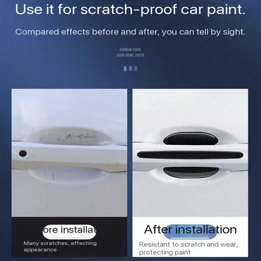 8pcs Car Anti-Scratch Protector, TPU Carbon Fiber Door Bowl 3D Seamless Sticker, Paint Cover Protection Pad, Universal Door Handle Protective Film, Suitable For Most Car Door Anti-Collision Strip Door