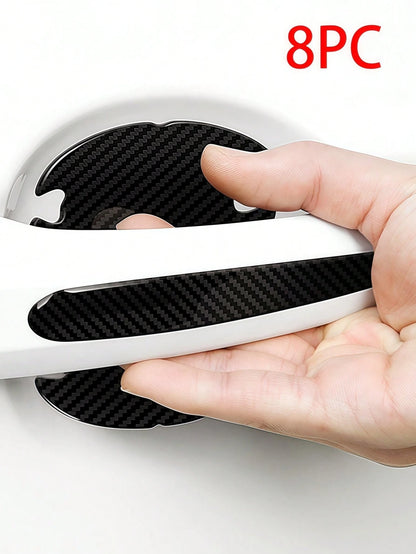 8pcs Carbon Fiber Door Bowl Handle Protective Stickers, Anti-Scratch Horizontal Stickers, Car Door Bowl Stickers, Universal Exterior Door Bowl Stickers, Handle Stickers, Fit For All Car Models