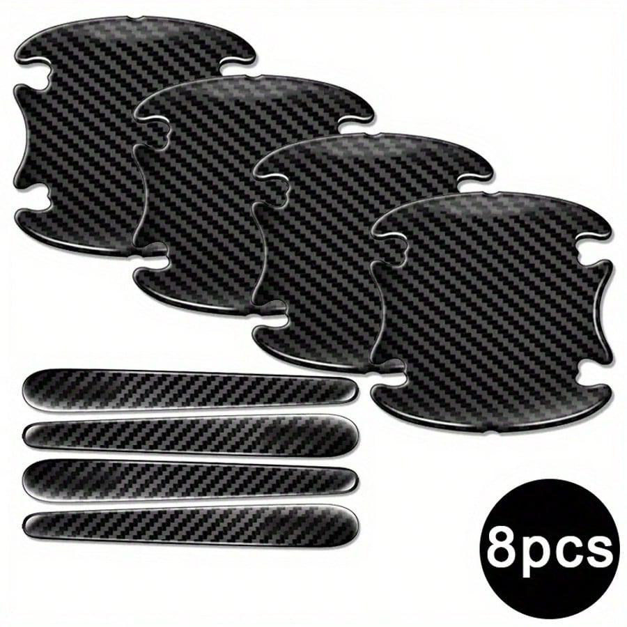 8pcs Carbon Fiber Door Bowl Handle Protective Stickers, Anti-Scratch Horizontal Stickers, Car Door Bowl Stickers, Universal Exterior Door Bowl Stickers, Handle Stickers, Fit For All Car Models