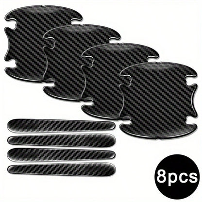 8pcs Carbon Fiber Door Bowl Handle Protective Stickers, Anti-Scratch Horizontal Stickers, Car Door Bowl Stickers, Universal Exterior Door Bowl Stickers, Handle Stickers, Fit For All Car Models
