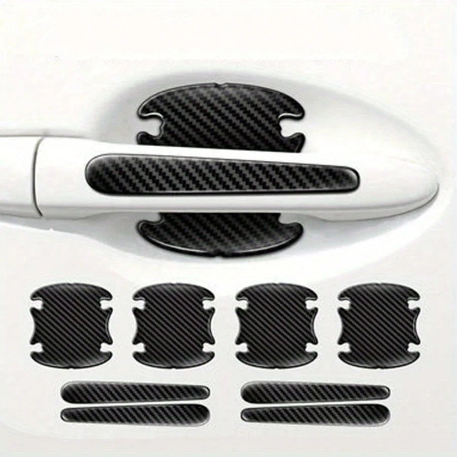 8pcs Carbon Fiber Door Bowl Handle Protective Stickers, Anti-Scratch Horizontal Stickers, Car Door Bowl Stickers, Universal Exterior Door Bowl Stickers, Handle Stickers, Fit For All Car Models