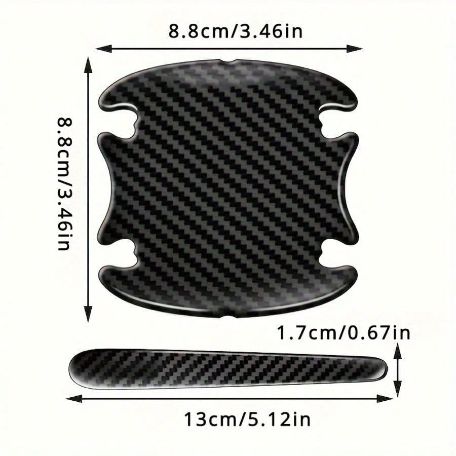 8pcs Carbon Fiber Door Bowl Handle Protective Stickers, Anti-Scratch Horizontal Stickers, Car Door Bowl Stickers, Universal Exterior Door Bowl Stickers, Handle Stickers, Fit For All Car Models