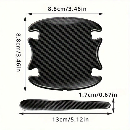 8pcs Carbon Fiber Door Bowl Handle Protective Stickers, Anti-Scratch Horizontal Stickers, Car Door Bowl Stickers, Universal Exterior Door Bowl Stickers, Handle Stickers, Fit For All Car Models