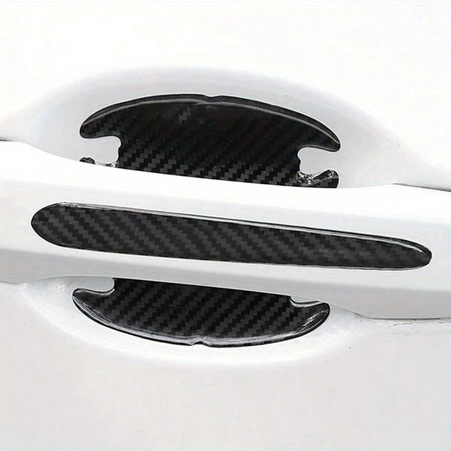 8pcs Carbon Fiber Door Bowl Handle Protective Stickers, Anti-Scratch Horizontal Stickers, Car Door Bowl Stickers, Universal Exterior Door Bowl Stickers, Handle Stickers, Fit For All Car Models
