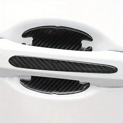 8pcs Carbon Fiber Door Bowl Handle Protective Stickers, Anti-Scratch Horizontal Stickers, Car Door Bowl Stickers, Universal Exterior Door Bowl Stickers, Handle Stickers, Fit For All Car Models