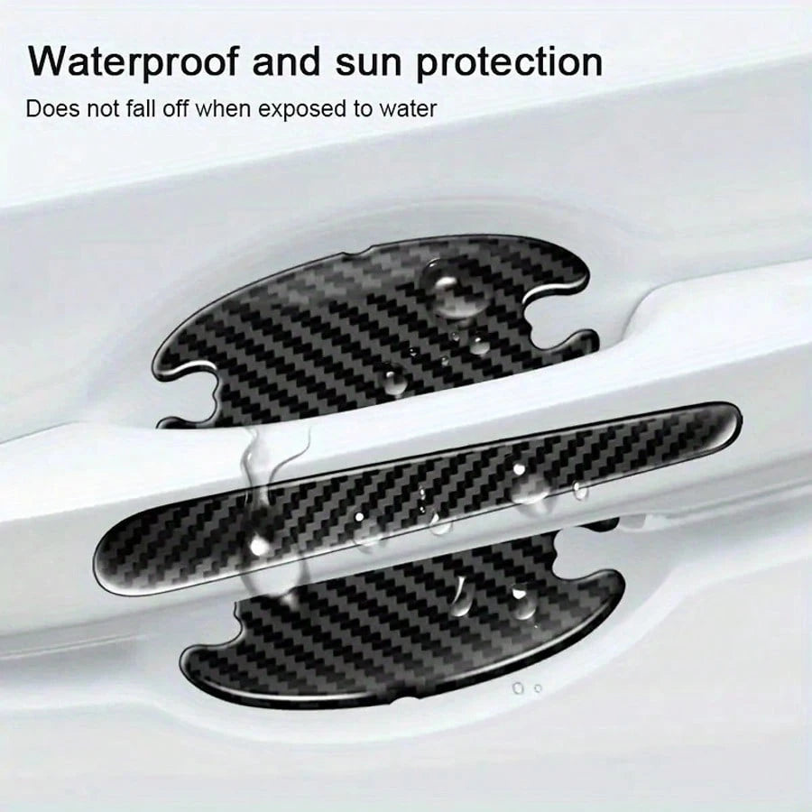 8pcs Carbon Fiber Door Bowl Handle Protective Stickers, Anti-Scratch Horizontal Stickers, Car Door Bowl Stickers, Universal Exterior Door Bowl Stickers, Handle Stickers, Fit For All Car Models