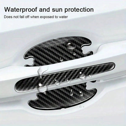 8pcs Carbon Fiber Door Bowl Handle Protective Stickers, Anti-Scratch Horizontal Stickers, Car Door Bowl Stickers, Universal Exterior Door Bowl Stickers, Handle Stickers, Fit For All Car Models