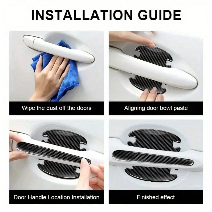 8pcs Carbon Fiber Door Bowl Handle Protective Stickers, Anti-Scratch Horizontal Stickers, Car Door Bowl Stickers, Universal Exterior Door Bowl Stickers, Handle Stickers, Fit For All Car Models