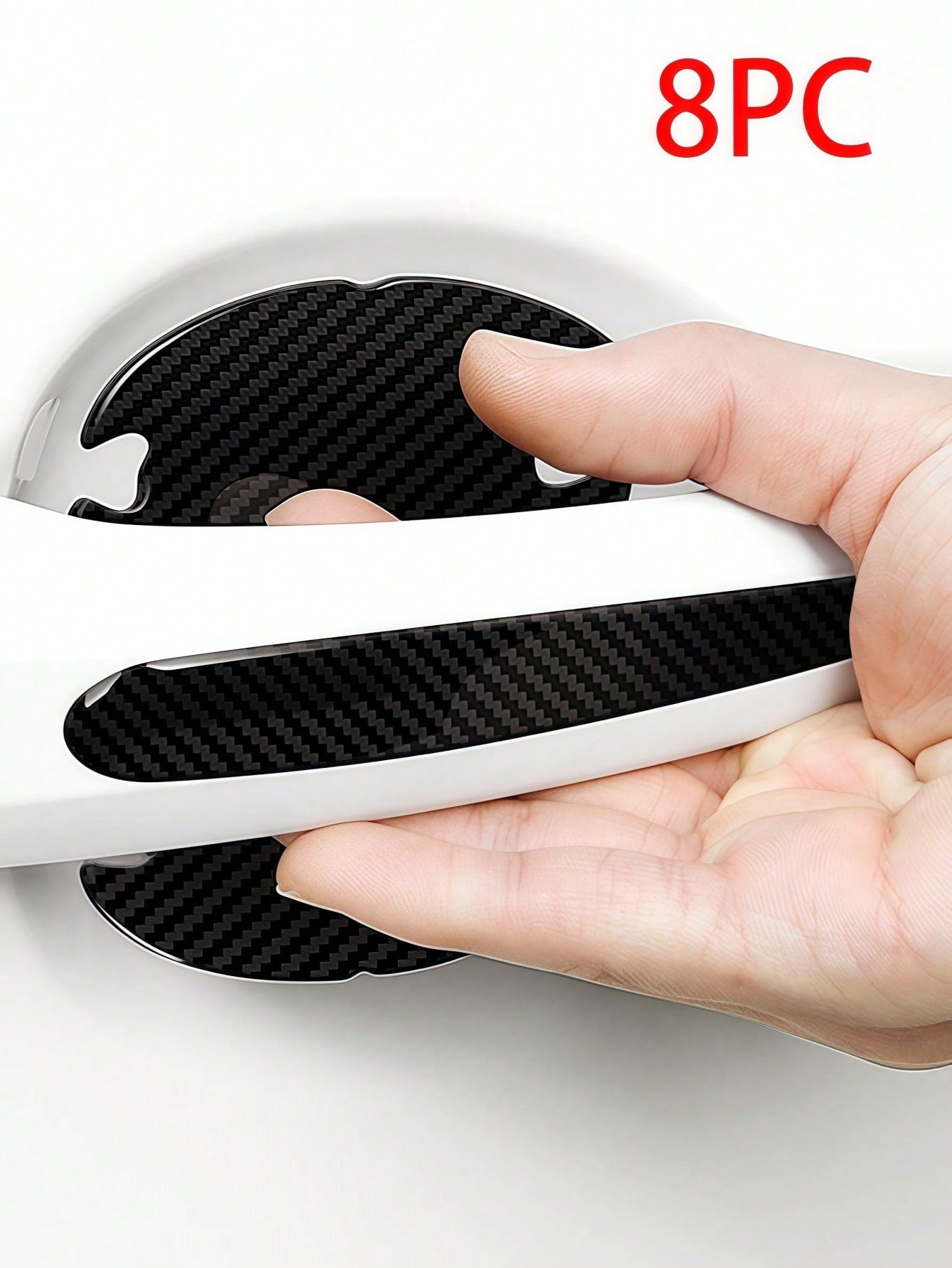 8pcs Carbon Fiber Door Bowl Handle Protective Stickers, Anti-Scratch Horizontal Stickers, Car Door Bowl Stickers, Universal Exterior Door Bowl Stickers, Handle Stickers, Fit For All Car Models