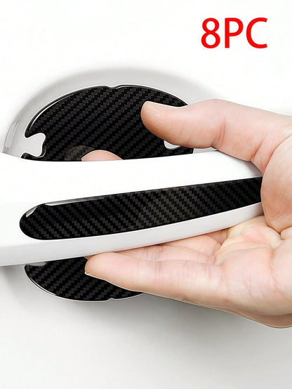 8pcs Carbon Fiber Door Bowl Handle Protective Stickers, Anti-Scratch Horizontal Stickers, Car Door Bowl Stickers, Universal Exterior Door Bowl Stickers, Handle Stickers, Fit For All Car Models