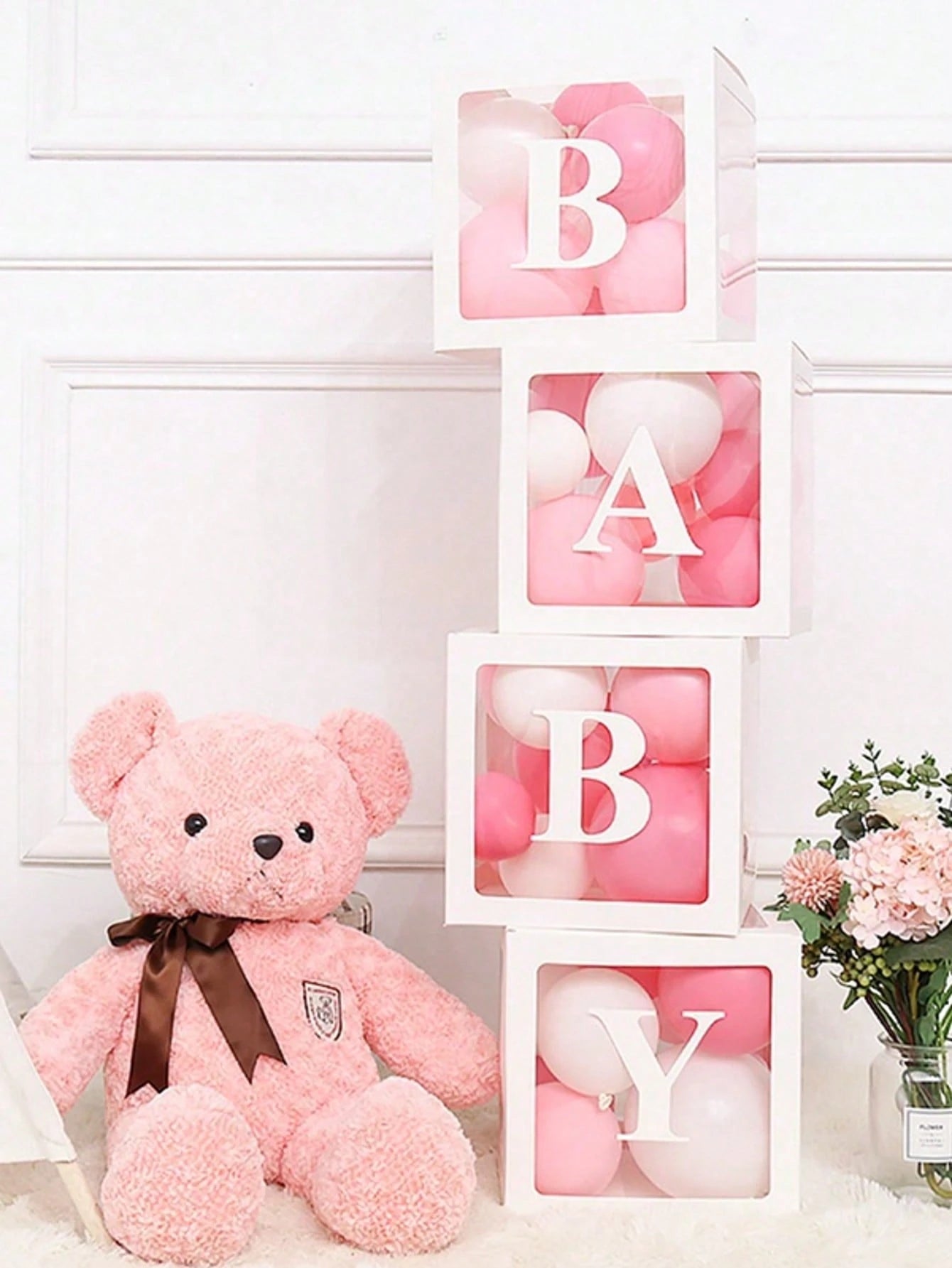 8pcs/Set, 27cm Letter Decor Baby Shower Gift Box, Suitable For Baby Shower, Gender Reveal Party, Transparent Balloon Box Gift Box, Baby Boy/Girl Party Decor, Newborn Party Decor Gift Box, Baby Shower