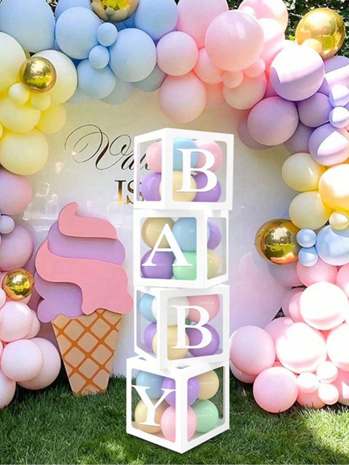 8pcs/Set, 27cm Letter Decor Baby Shower Gift Box, Suitable For Baby Shower, Gender Reveal Party, Transparent Balloon Box Gift Box, Baby Boy/Girl Party Decor, Newborn Party Decor Gift Box, Baby Shower