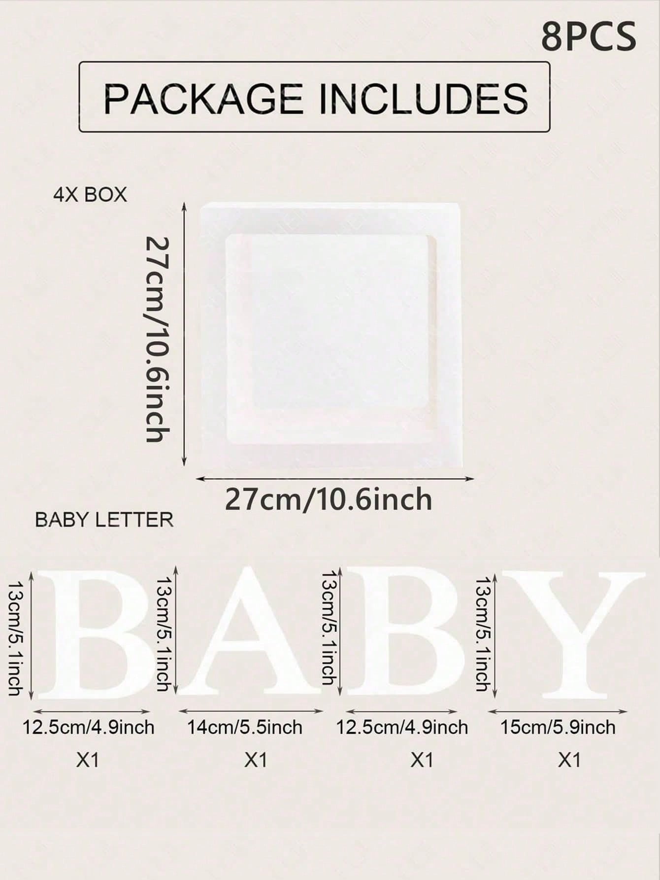 8pcs/Set, 27cm Letter Decor Baby Shower Gift Box, Suitable For Baby Shower, Gender Reveal Party, Transparent Balloon Box Gift Box, Baby Boy/Girl Party Decor, Newborn Party Decor Gift Box, Baby Shower