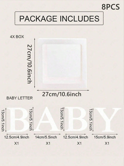 8pcs/Set, 27cm Letter Decor Baby Shower Gift Box, Suitable For Baby Shower, Gender Reveal Party, Transparent Balloon Box Gift Box, Baby Boy/Girl Party Decor, Newborn Party Decor Gift Box, Baby Shower