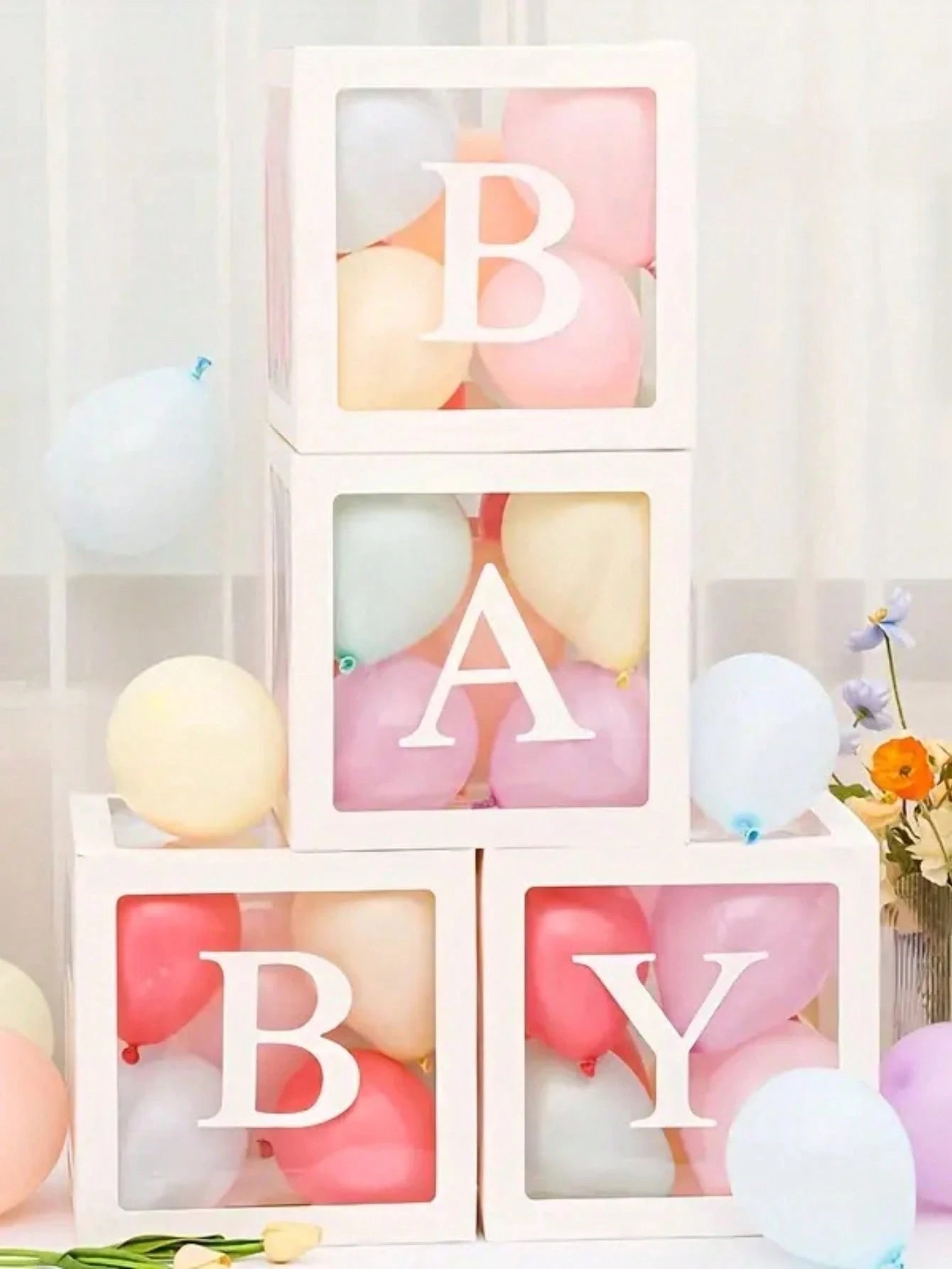 8pcs/Set, 27cm Letter Decor Baby Shower Gift Box, Suitable For Baby Shower, Gender Reveal Party, Transparent Balloon Box Gift Box, Baby Boy/Girl Party Decor, Newborn Party Decor Gift Box, Baby Shower