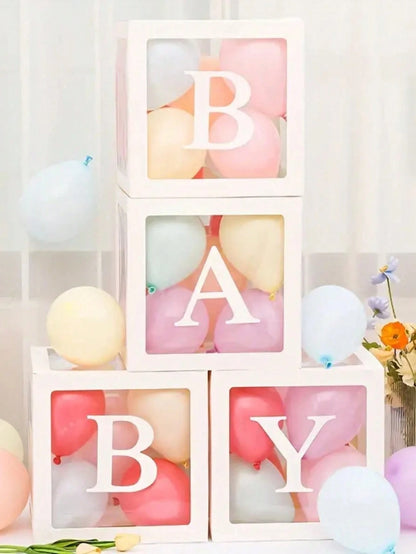 8pcs/Set, 27cm Letter Decor Baby Shower Gift Box, Suitable For Baby Shower, Gender Reveal Party, Transparent Balloon Box Gift Box, Baby Boy/Girl Party Decor, Newborn Party Decor Gift Box, Baby Shower