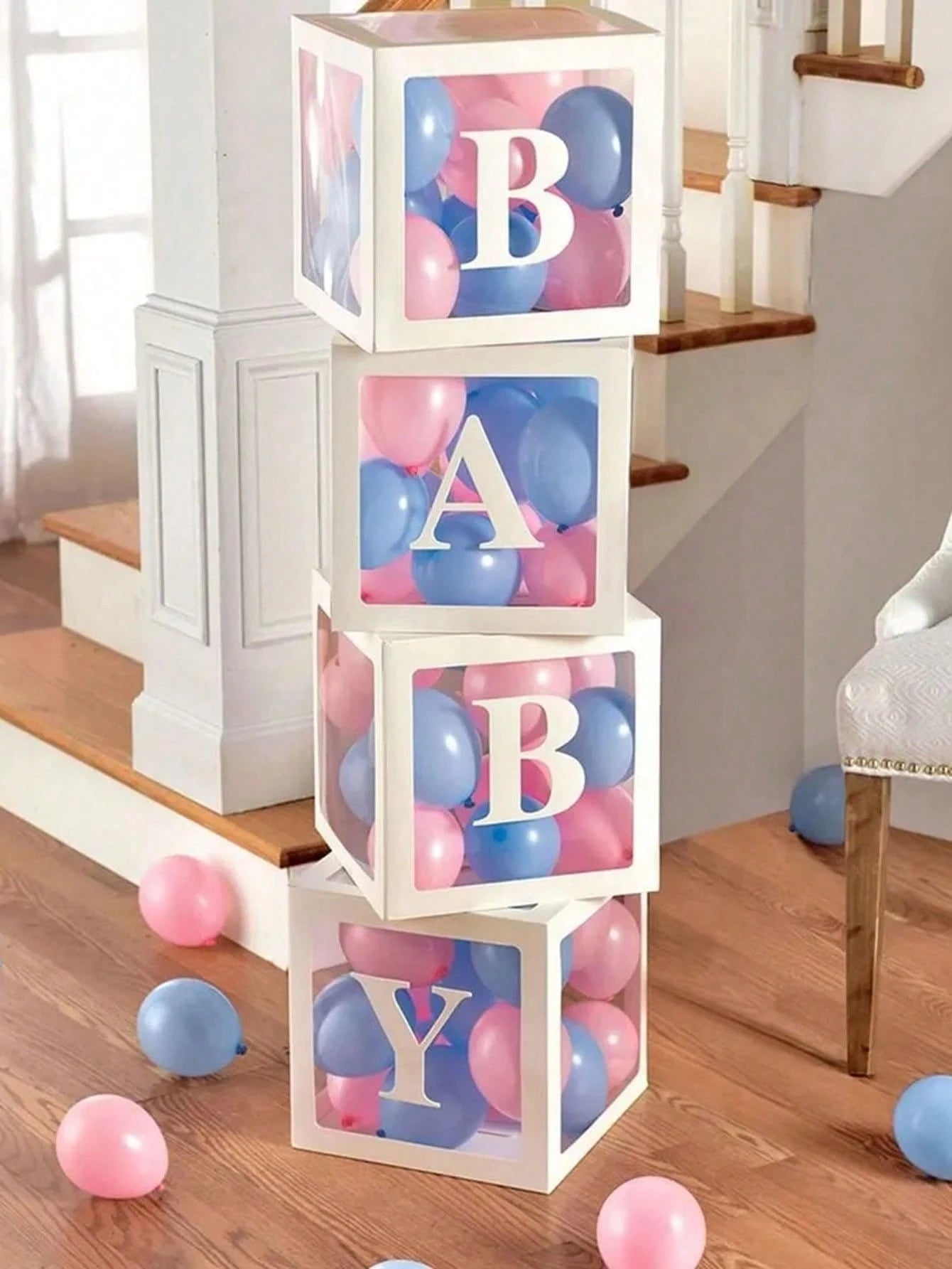 8pcs/Set, 27cm Letter Decor Baby Shower Gift Box, Suitable For Baby Shower, Gender Reveal Party, Transparent Balloon Box Gift Box, Baby Boy/Girl Party Decor, Newborn Party Decor Gift Box, Baby Shower