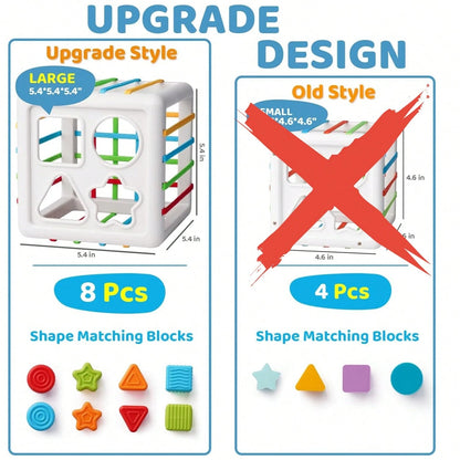8pcs/Set Montessori Sensory Learning Toys For 1+ Years Old, Shape Sorting Puzzle Blocks Developmental Fine Motor Skills Gift For 18+ Months Boys & Girls, For Toddlers