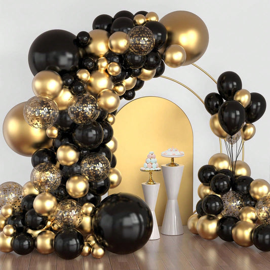 98pcs Black And Gold Balloon Arch Set, Black New Year Party Balloons, Suitable For Boys Girls Children Birthday Decoration, New Year, Wedding, Graduation Decoration