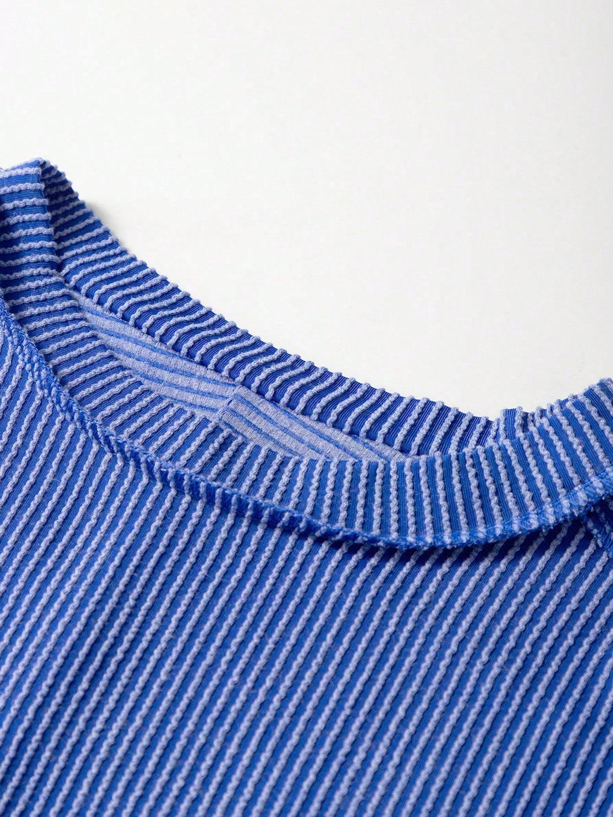 Acelitt Summer Casual Solid Color Loose Knit Textured Striped Crew Neck Short Sleeve T-Shirt