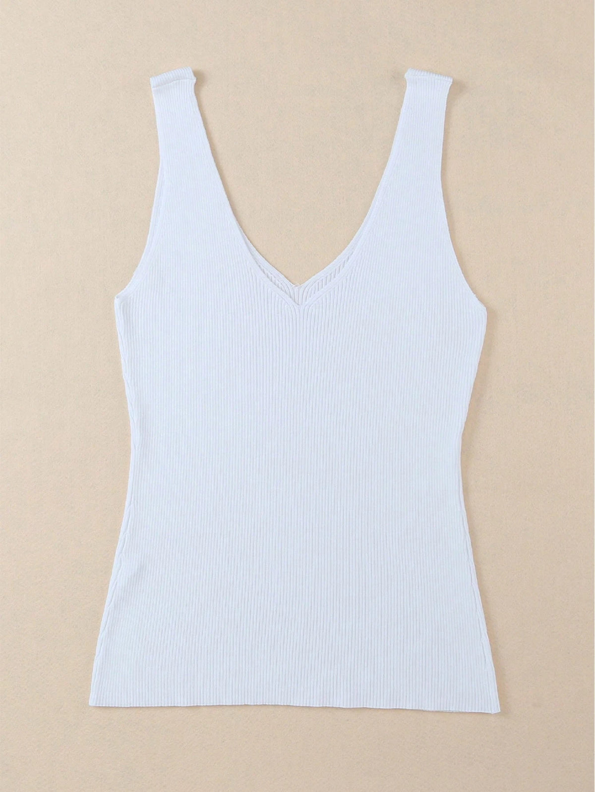 Acelitt Women's Solid Color Casual Vacation Sleeveless V-Neck Knitted Knit Tank Top, Fashion Backless, Summer White