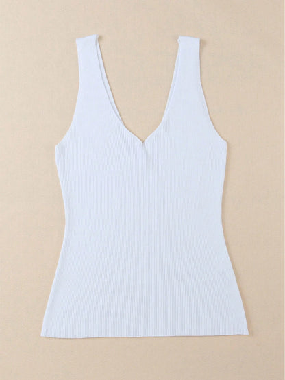 Acelitt Women's Solid Color Casual Vacation Sleeveless V-Neck Knitted Knit Tank Top, Fashion Backless, Summer White