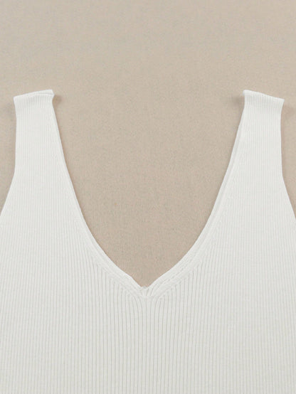 Acelitt Women's Solid Color Casual Vacation Sleeveless V-Neck Knitted Knit Tank Top, Fashion Backless, Summer White