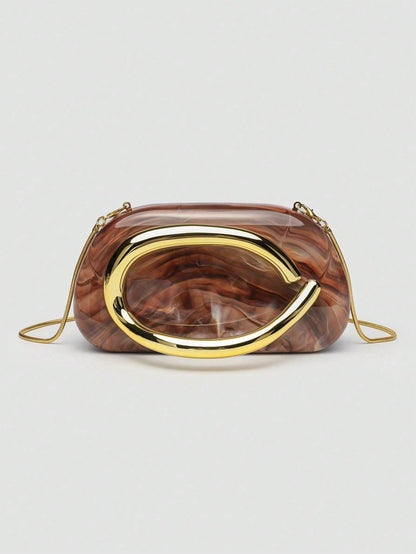 Acrylic Clutch Purse & Metallic Evening Handbag For Women- Unique Metal Handle Purse, Vintage Box Clutch, And Glamorous Crossbody Shoulder Bag