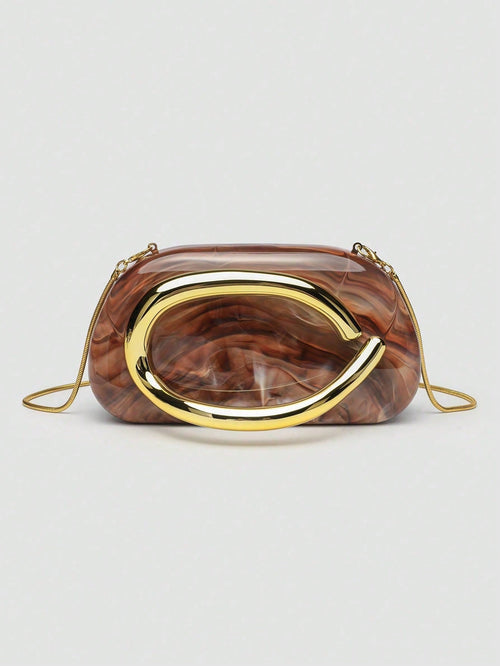 Acrylic Clutch Purse & Metallic Evening Handbag For Women- Unique Metal Handle Purse, Vintage Box Clutch, And Glamorous Crossbody Shoulder Bag