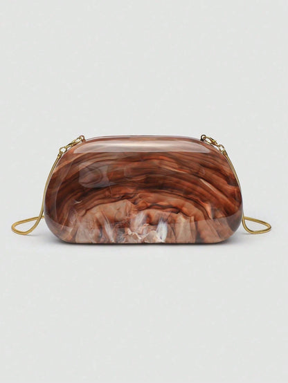 Acrylic Clutch Purse & Metallic Evening Handbag For Women- Unique Metal Handle Purse, Vintage Box Clutch, And Glamorous Crossbody Shoulder Bag