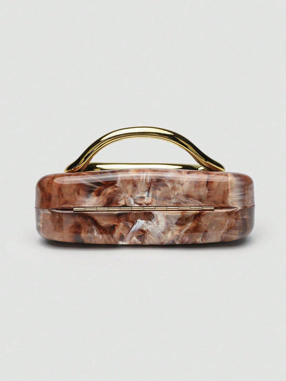 Acrylic Clutch Purse & Metallic Evening Handbag For Women- Unique Metal Handle Purse, Vintage Box Clutch, And Glamorous Crossbody Shoulder Bag